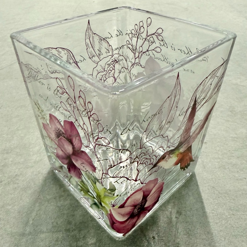 Glass Vase with Aubergine Floral Print